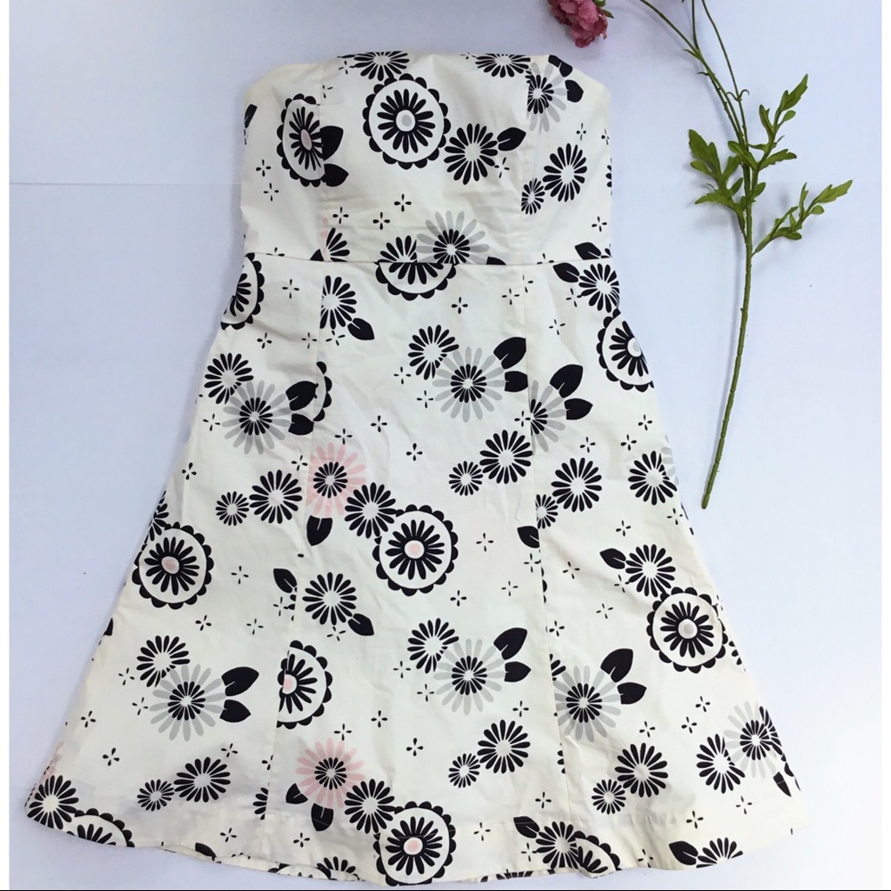 ❤️ Gap Cream & Black Stretch Strapless Ivory Geometric Flowers - Picture 9 of 10